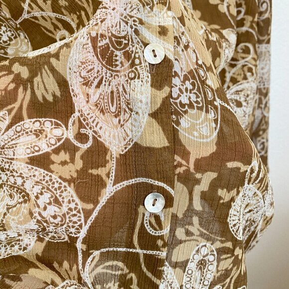 Alfred Dunner Women's Sheer Brown Cream Butterfly Floral Button Front Blouse - Picture 4 of 10
